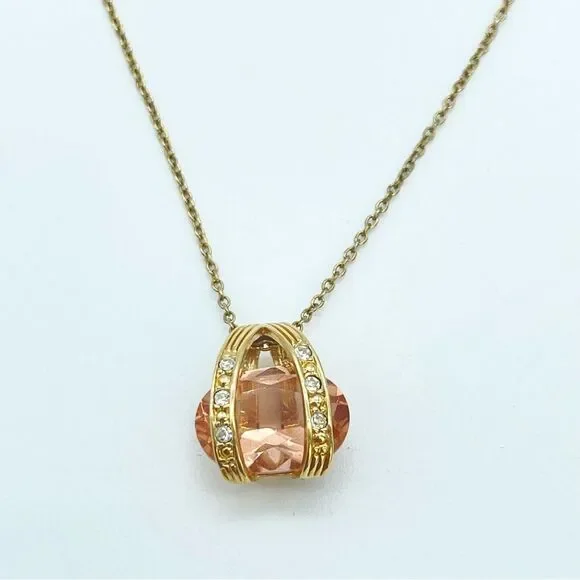 Roman Co Simulated Citrine Necklace | Crystal Stone Gold Pendant Stamped RMN - Picture 3 of 12
